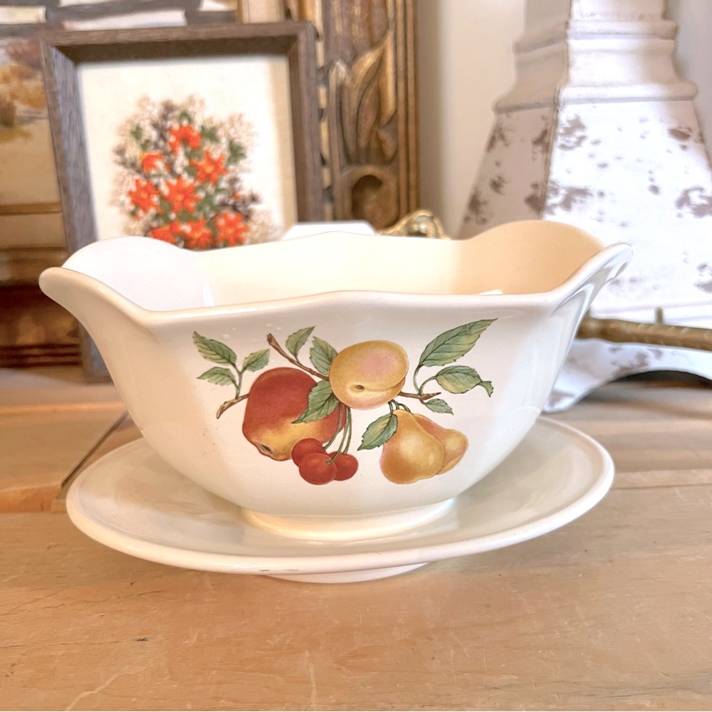 Vintage Teleflora gravy boat candy dish planter Fall Fruit Floral